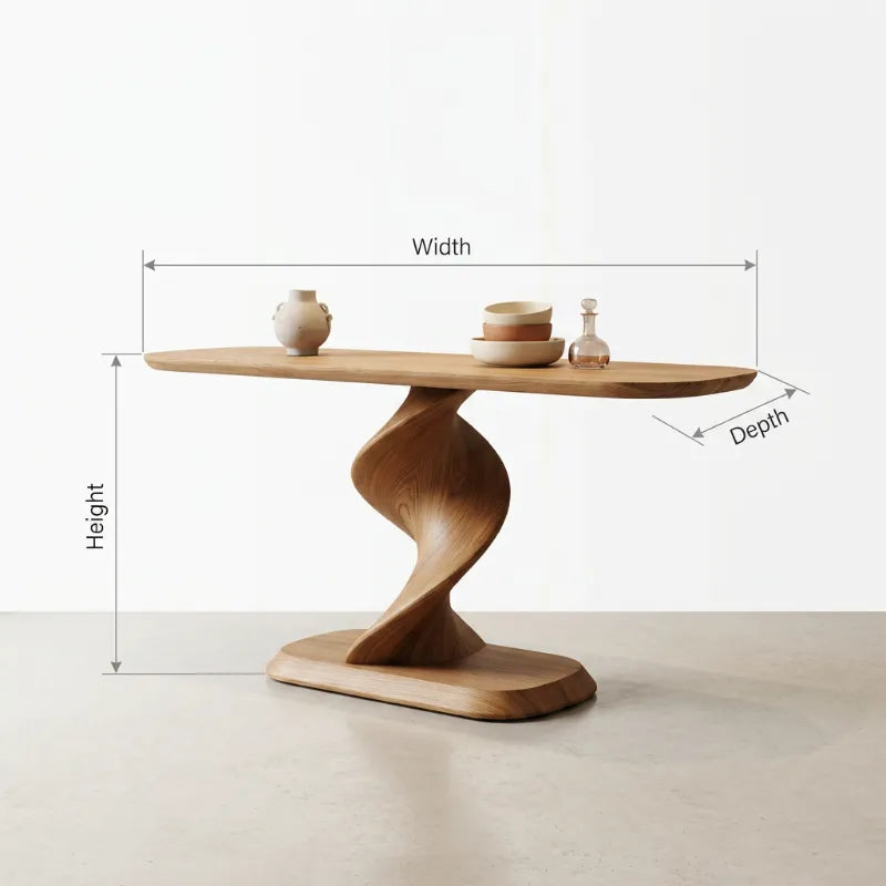Twisted Pedestal Solid Wood Console Table For Living Room