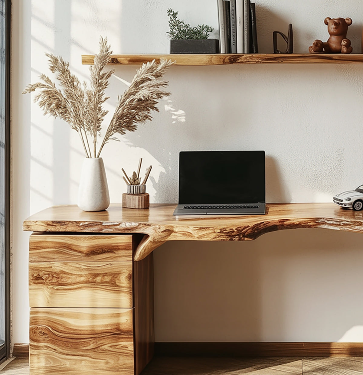 Unique solid wood desk with natural live edge detail