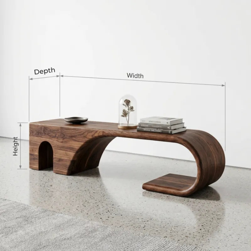 Unique Curved Solid Wood Entry Bench