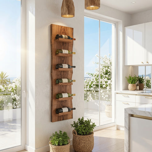 Vertical Live Edge Solid Wood Wall Wine Rack