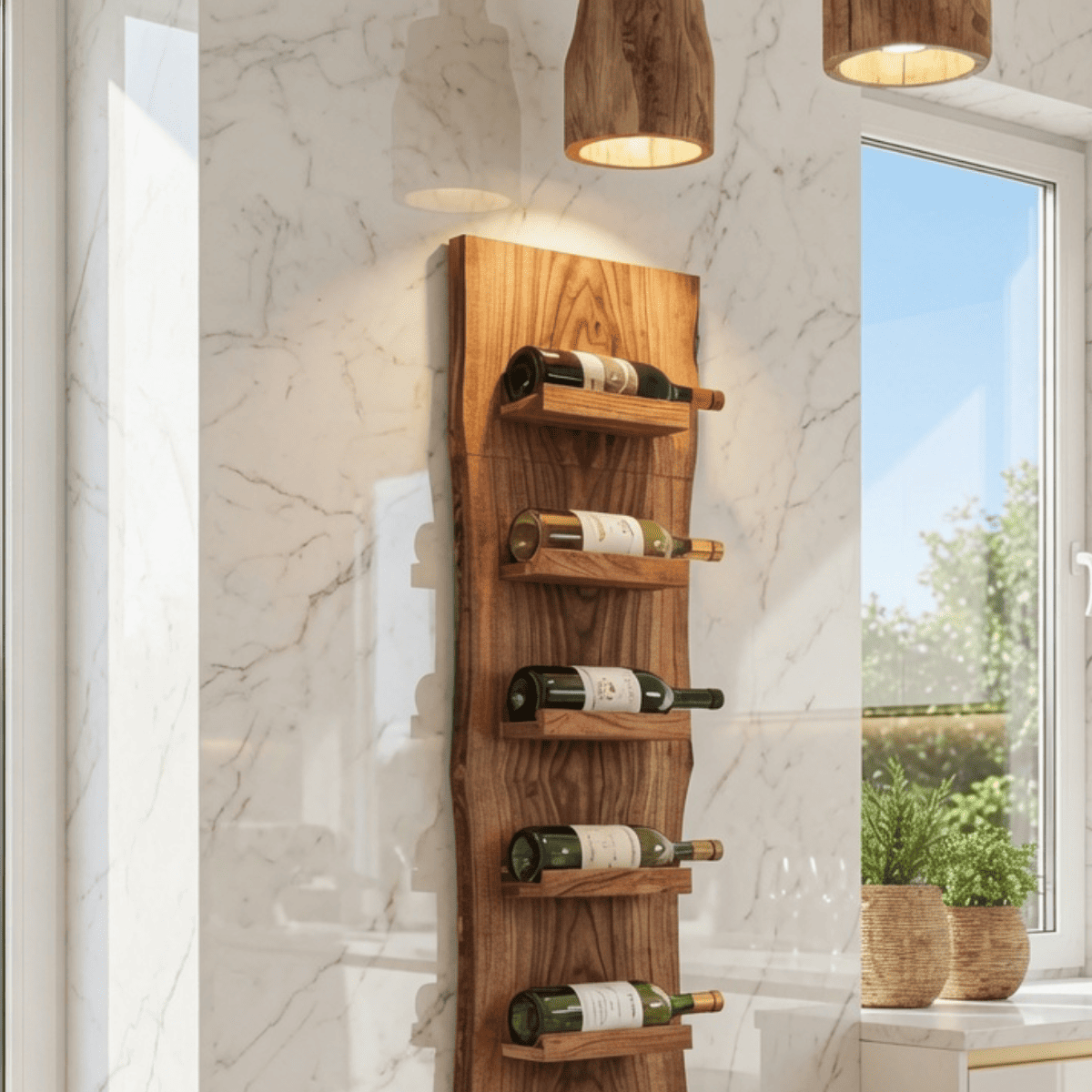 Rustic vertical solid wood wine display rack