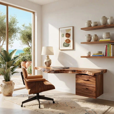 Wall mounted live edge study table handcrafted in solid wood