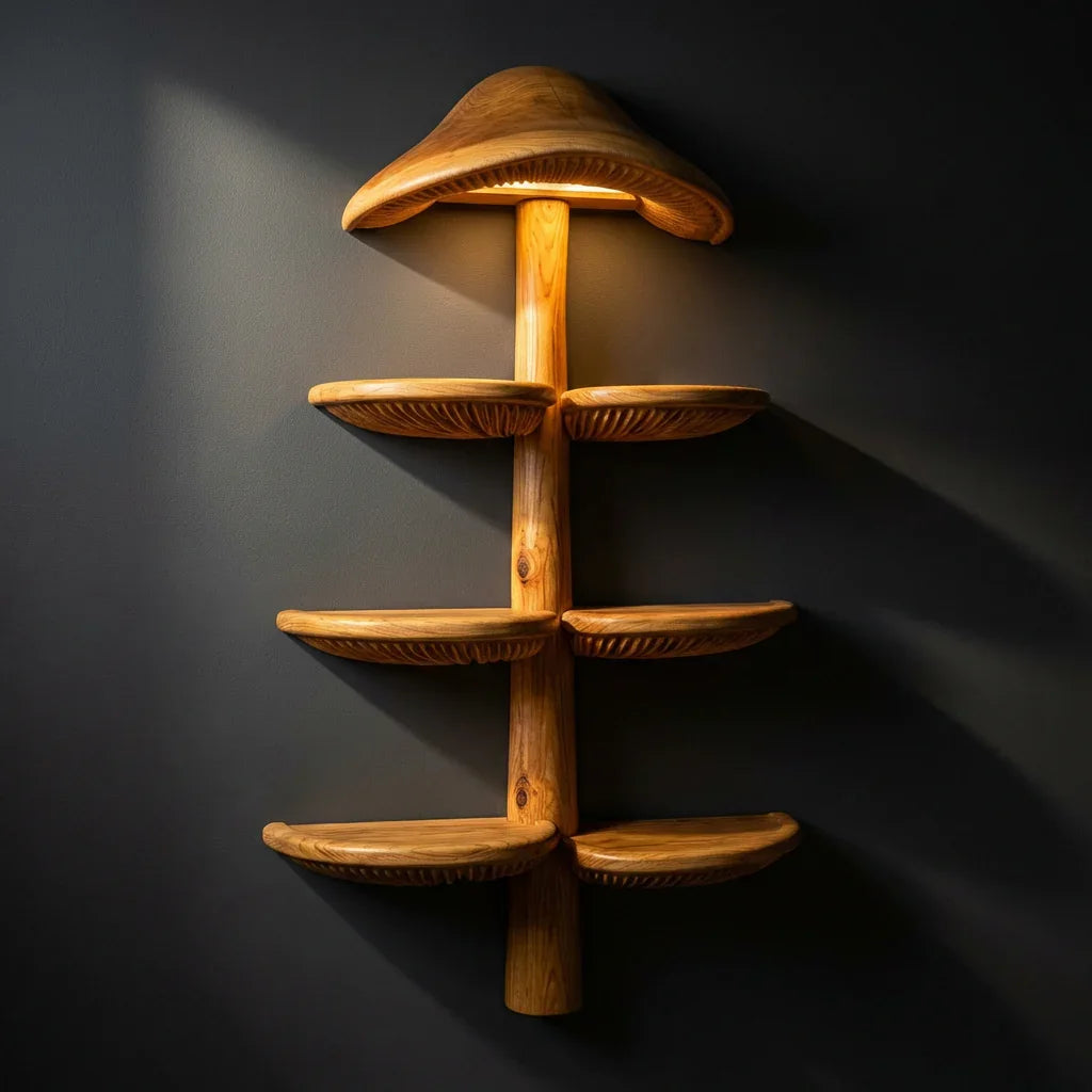 Wall Mounted Mushroom Cap Tree Bookshelf With Half Moon Gill Shelves - Ashdeco 2026