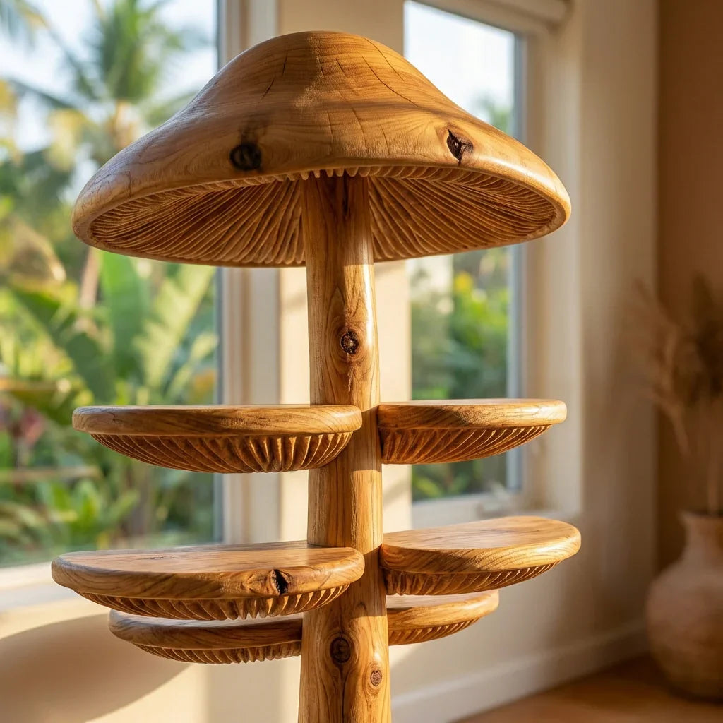 Wall Mounted Mushroom Cap Tree Bookshelf With Half Moon Gill Shelves - Ashdeco 2026