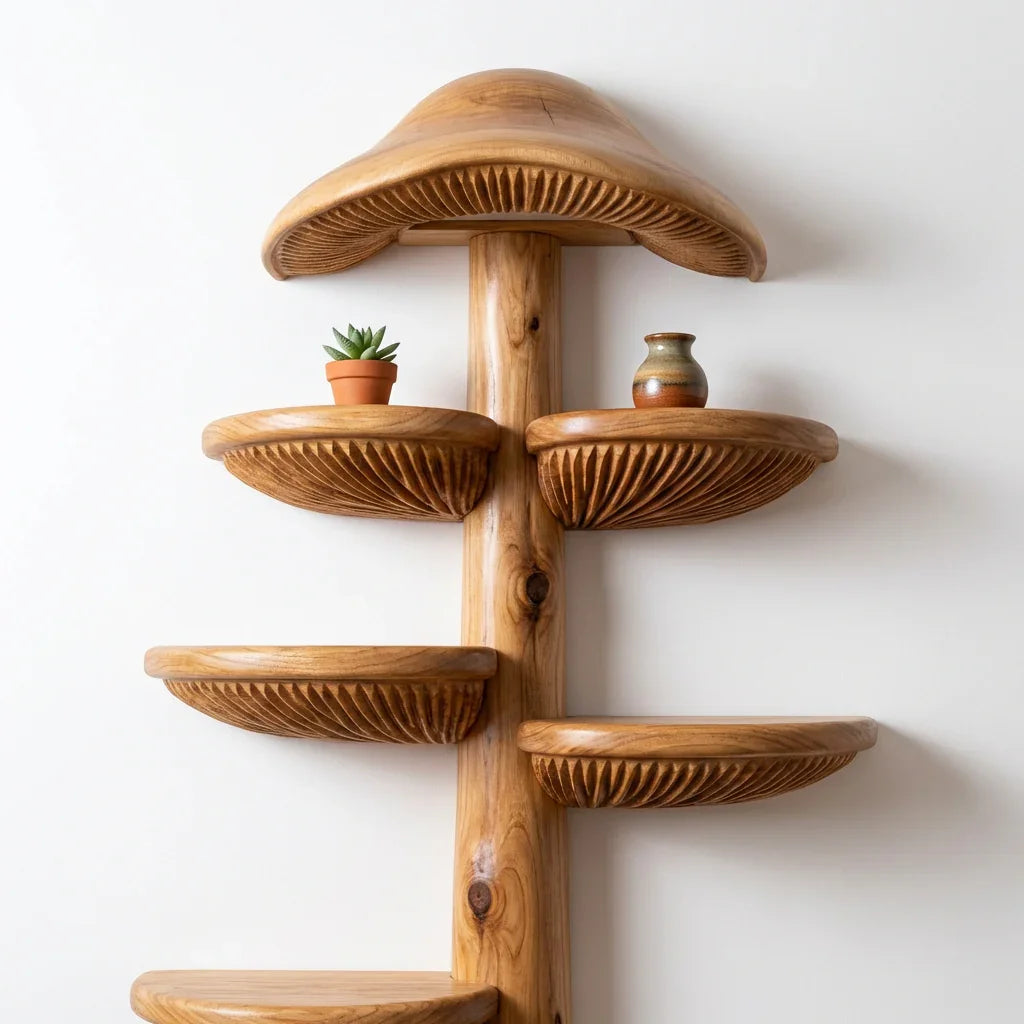Wall Mounted Mushroom Cap Tree Bookshelf With Half Moon Gill Shelves - Ashdeco 2026
