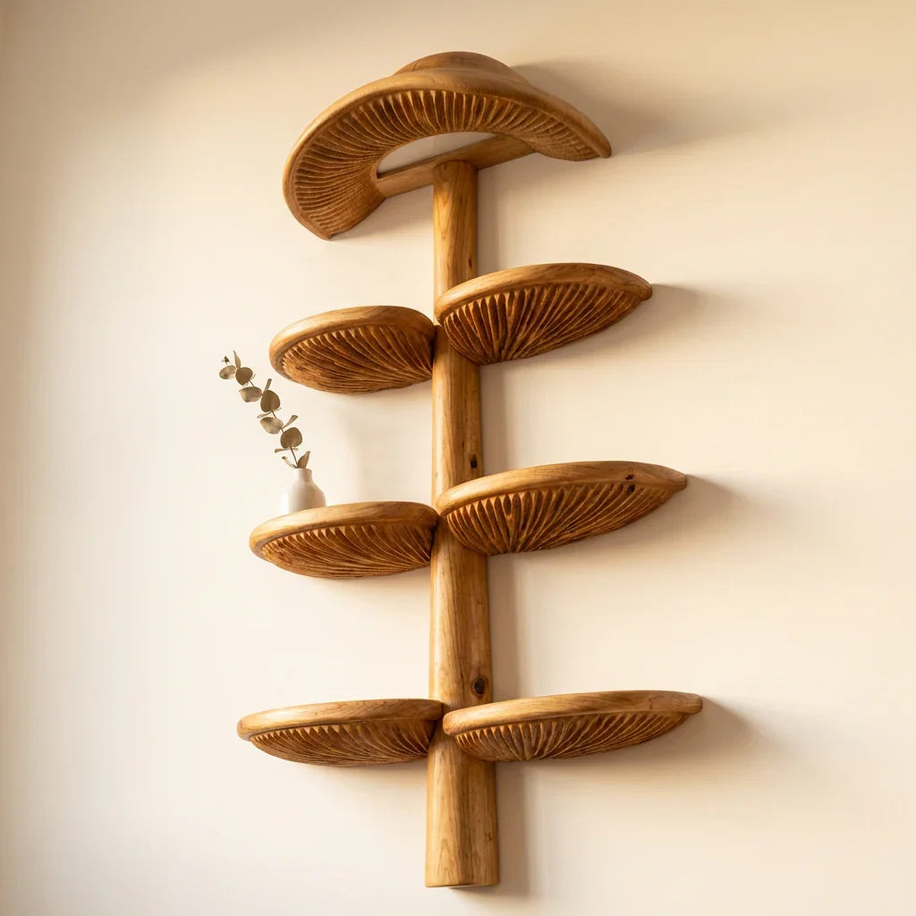 Wall Mounted Mushroom Cap Tree Bookshelf With Half Moon Gill Shelves - Ashdeco 2026
