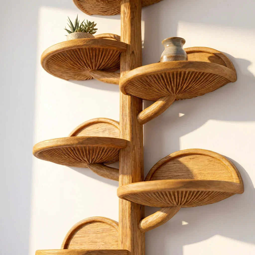 Wall Mounted Mushroom Fan Shelf Tree With Carved Gill Pattern - Ashdeco 2026