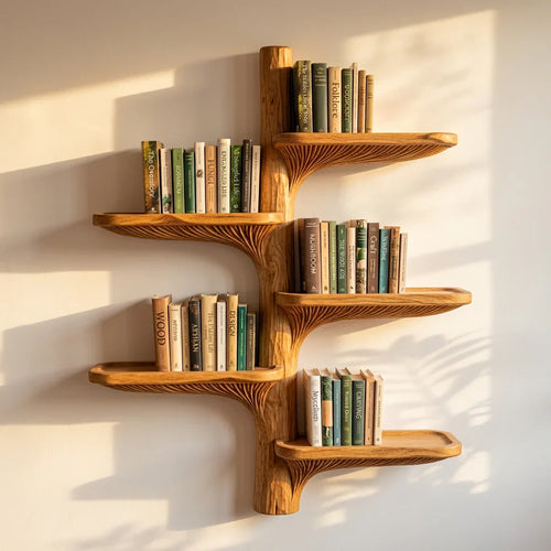 Wall Mounted Mushroom Gill Tree Bookshelf With Curved Branch Shelves