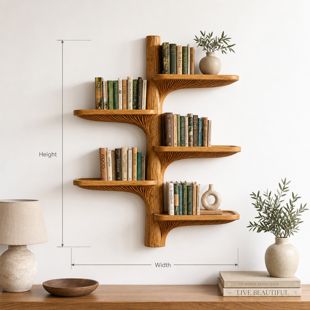 Wall Mounted Mushroom Gill Tree Bookshelf With Curved Branch Shelves