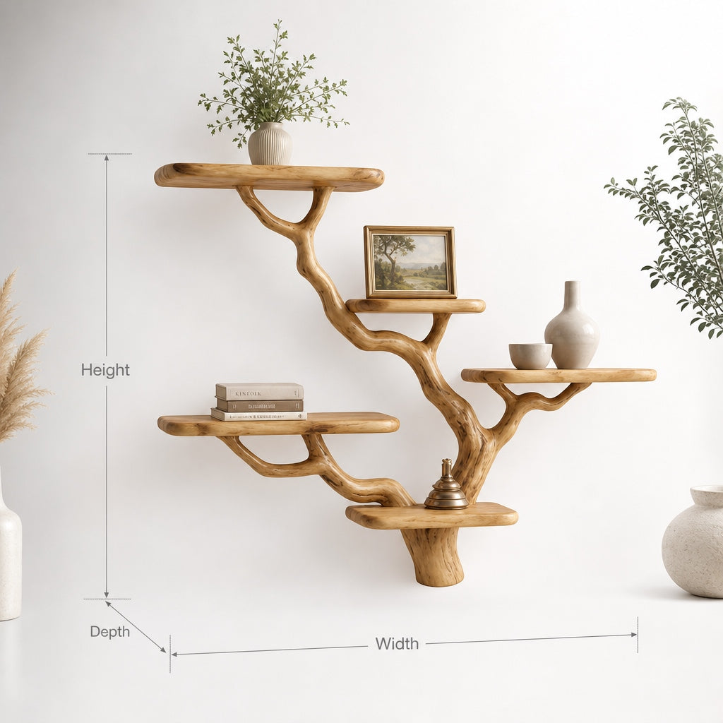 Wall Mounted Tree Bookshelf- Handcrafted Solid Wood Floating Shelf