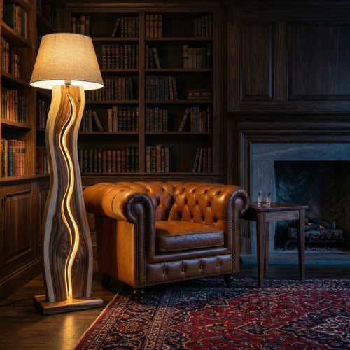 Wave Channel Wooden Floor Lamp - Driftwood S-Curve Standing Light With LED Strip