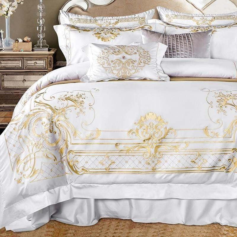 Deluxe White and Gold Duvet Cover Set