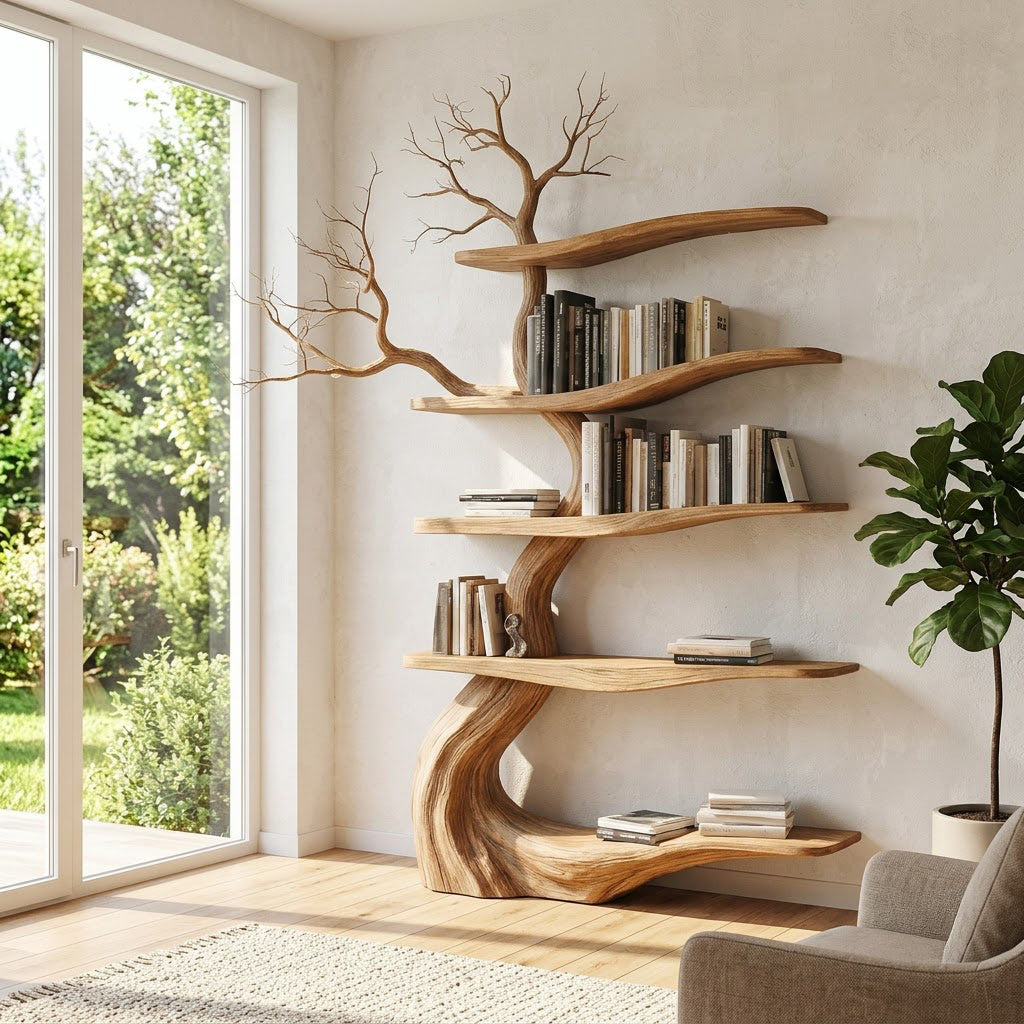 Winter twig canopy freestanding bookshelf in solid wood
