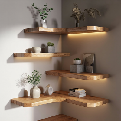 Wood Corner Shelves - Heavy Duty Floating Shelf for Corners