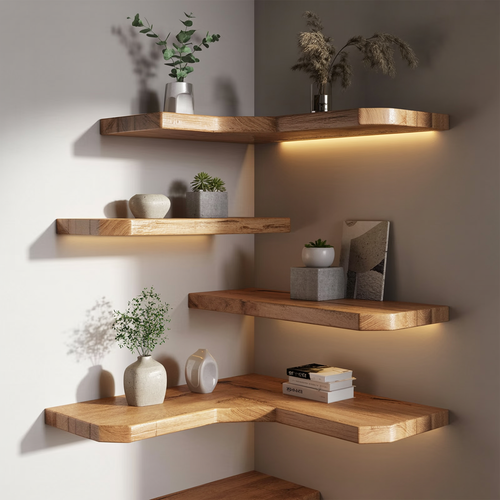 Wood Corner Shelf - Heavy Duty Floating Shelf for Corners