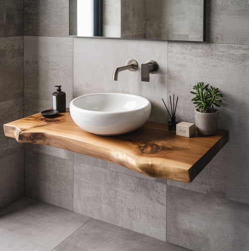 Wood Floating Vanity – Live Edge Bathroom Shelf