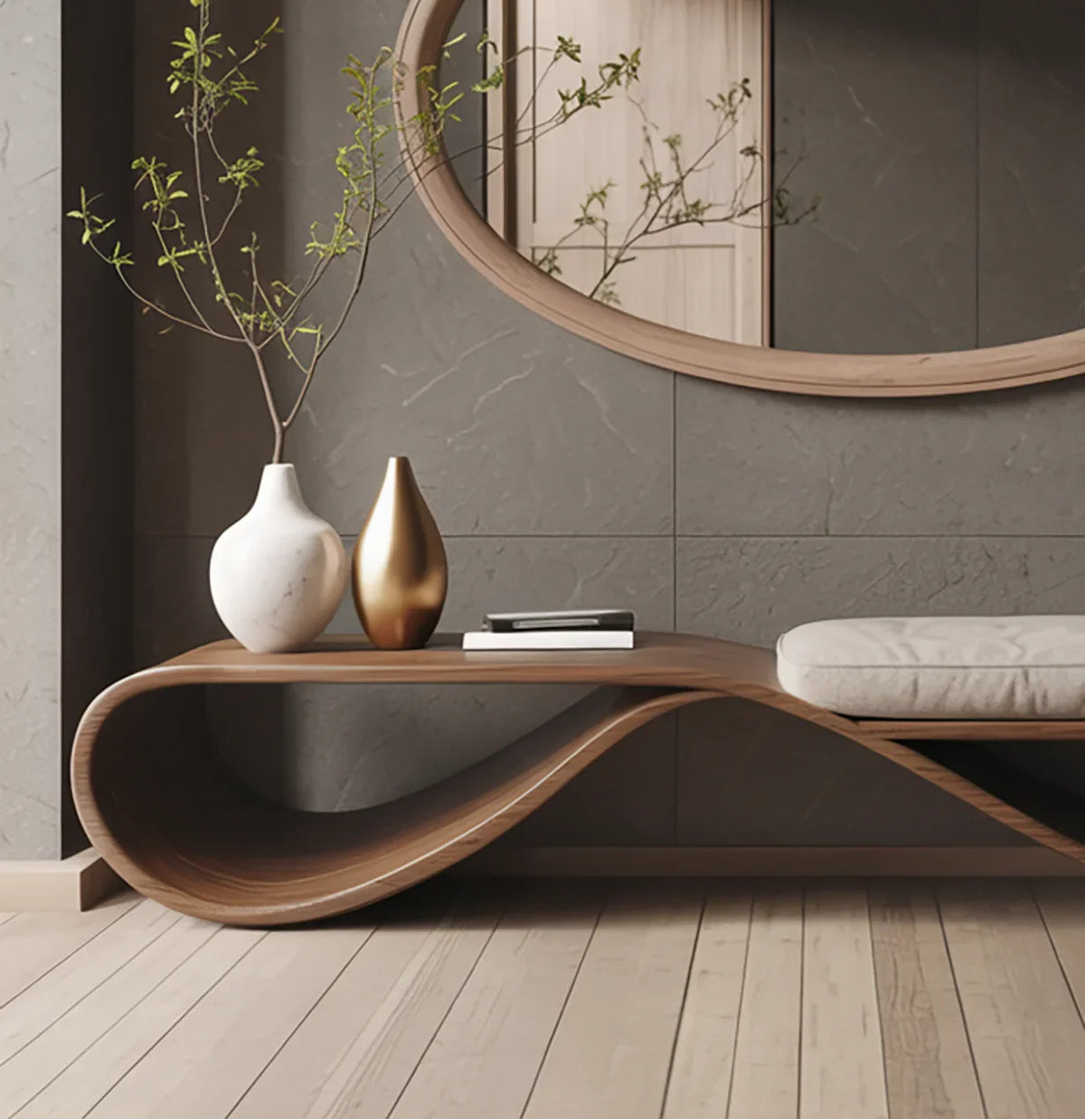 Minimalist solid wood bench for hallway, shoe storage area, or living room seating
