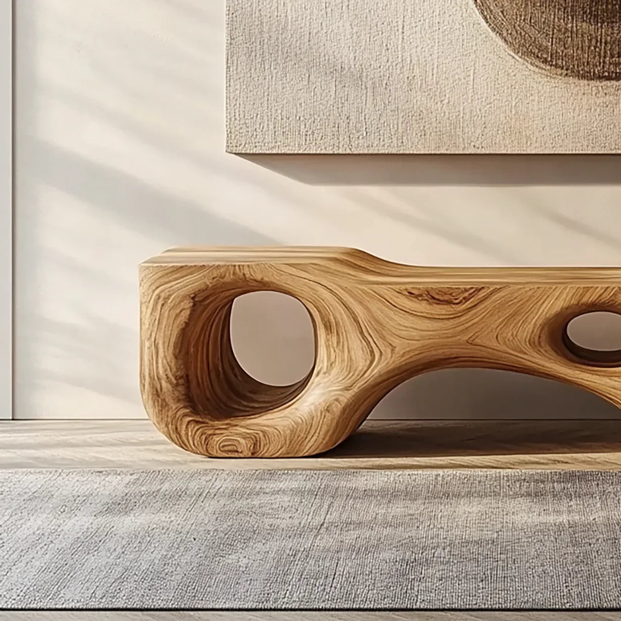 Unique wooden bench with artistic design for modern home interiors