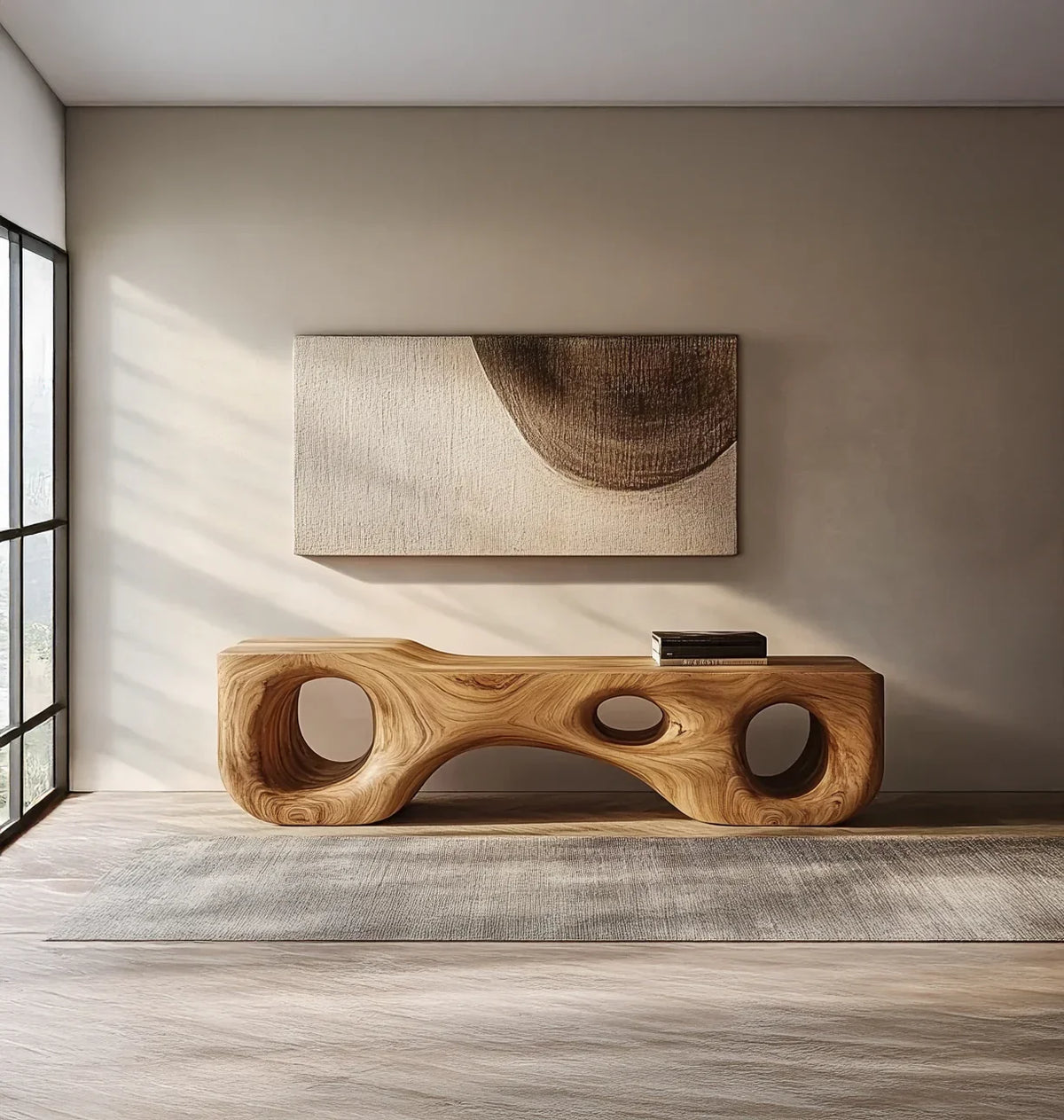 Handmade wooden bench combining style, comfort, and functional seating