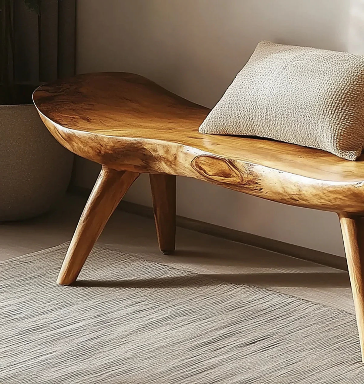Solid wood bench with natural live edge design