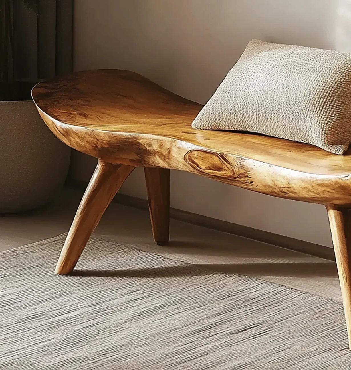 Solid wood bench with natural live edge design