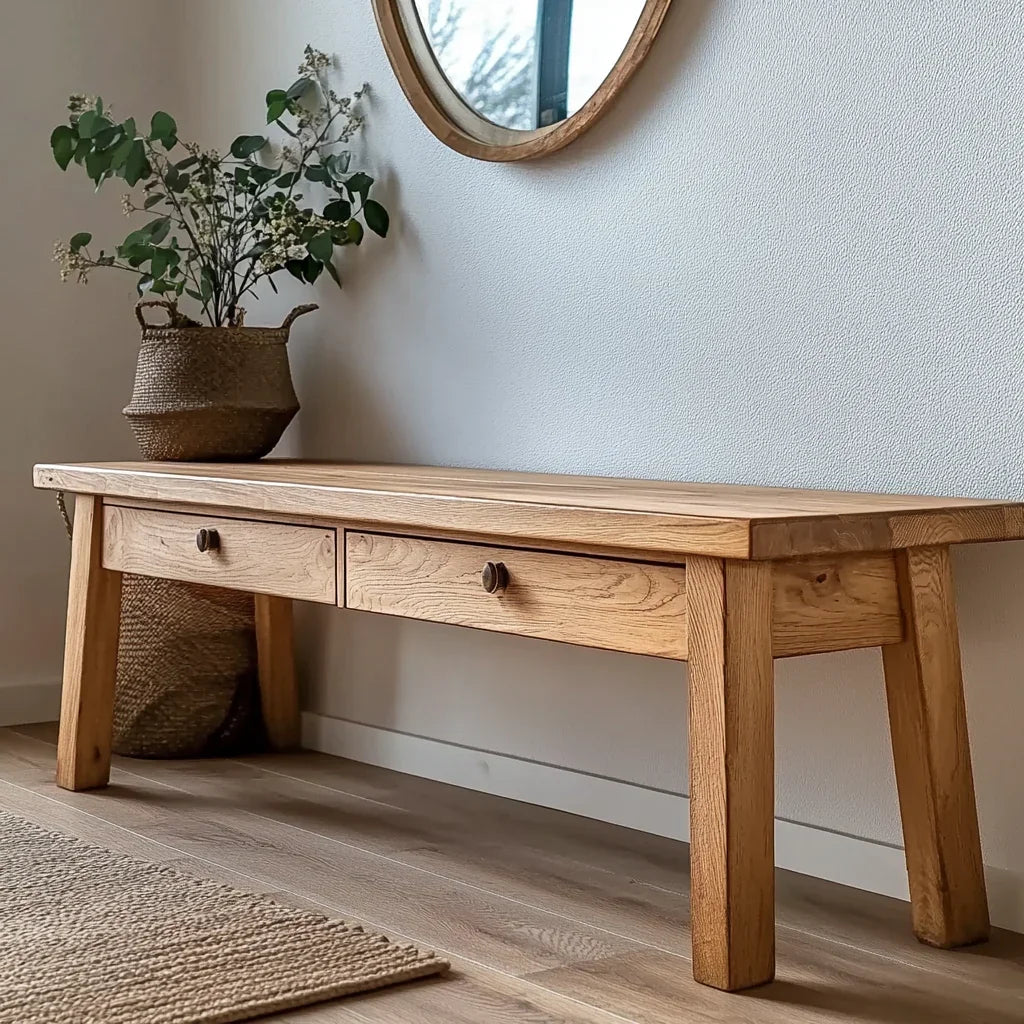 Mid century modern bench for entryway and living room seating