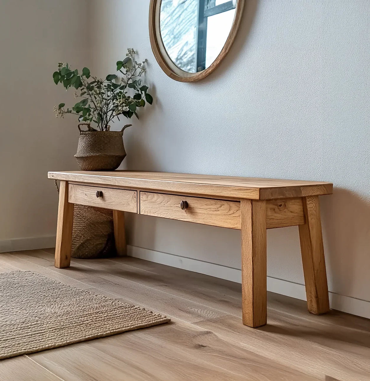 Living room accent bench with mid century look