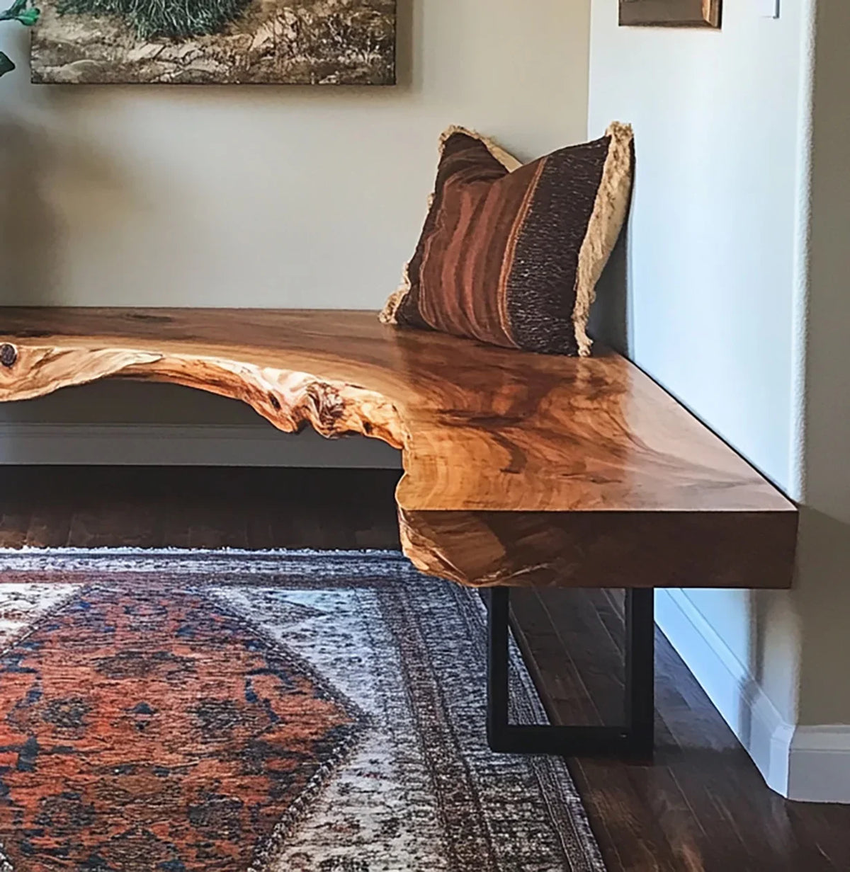 Minimalist L shaped bench with Japanese Scandinavian style