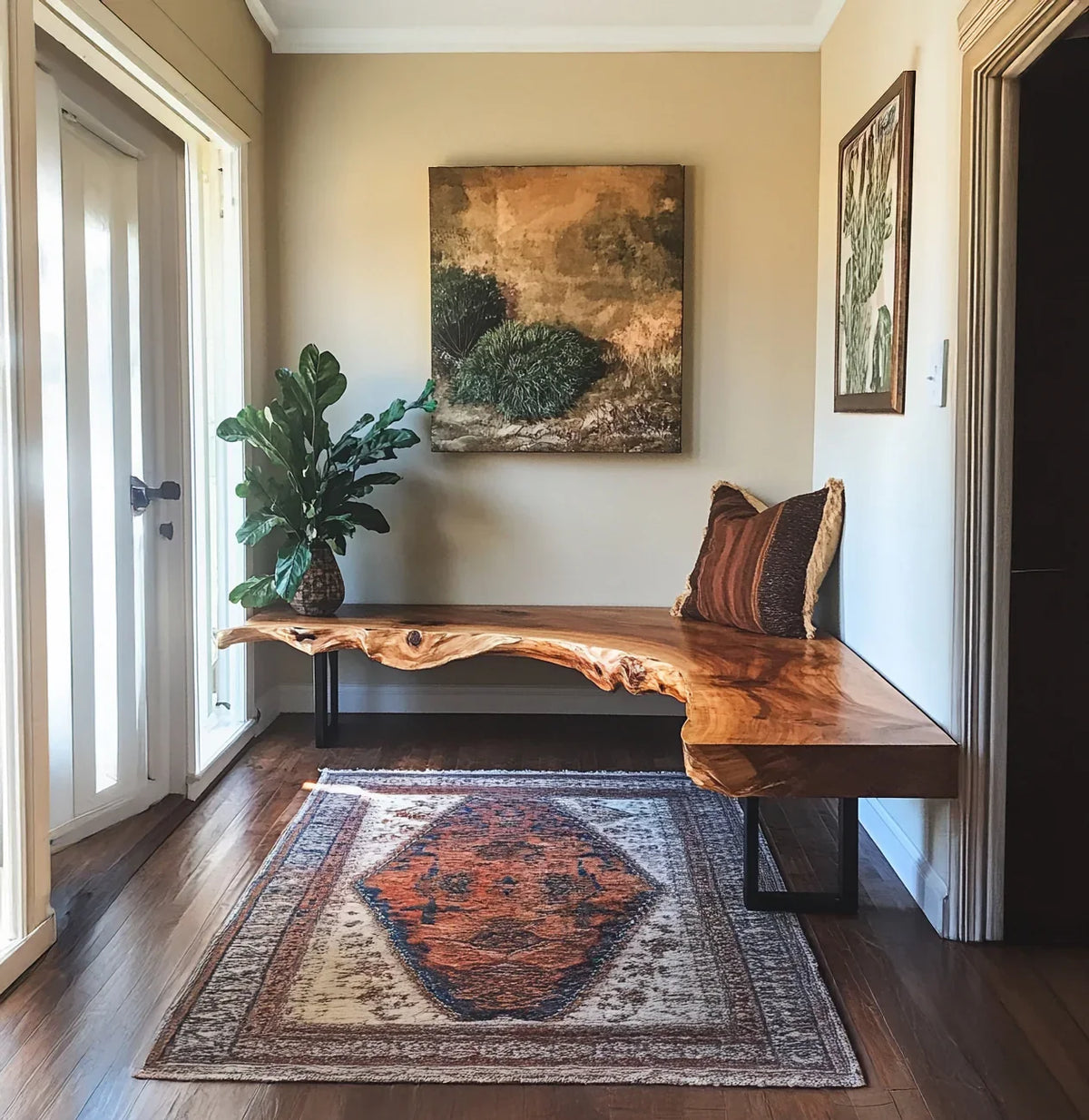 Corner bench with clean lines for living room seating