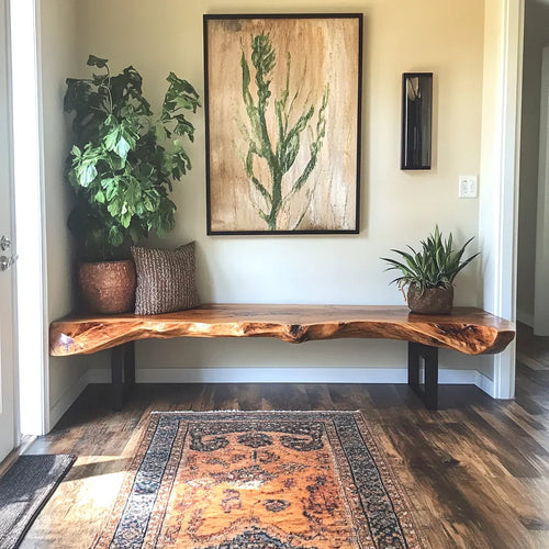 Rustic Live Edge Bench For Entryway Or Living Room