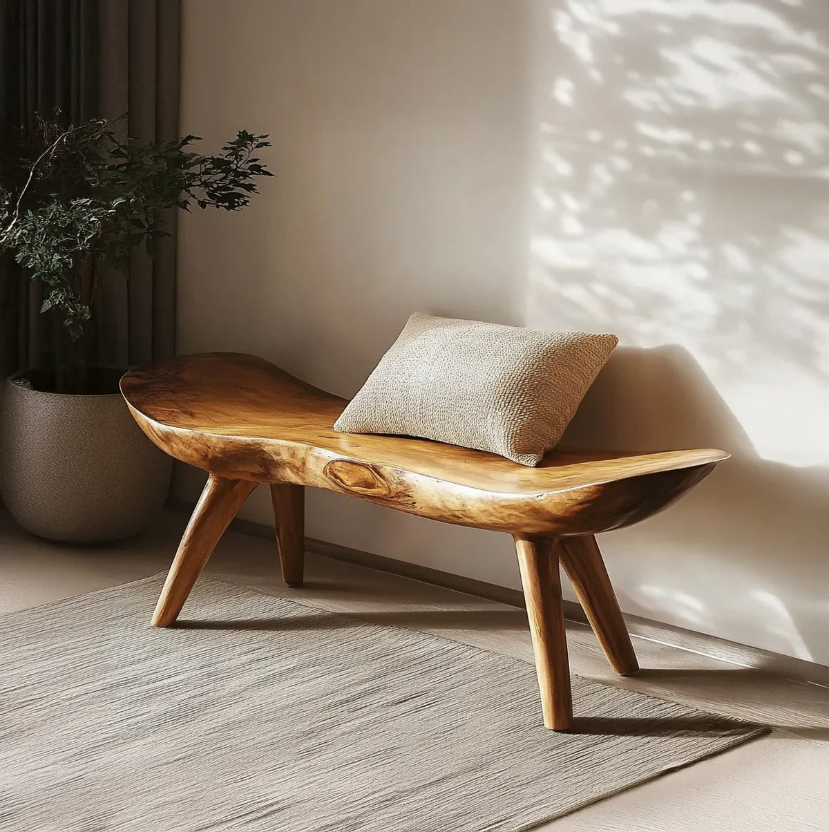 Live edge wood bench for hallway seating decor
