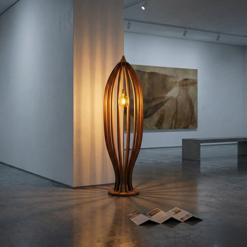 Handcrafted Wooden Floor Lamp - Driftwood Cage Standing Light