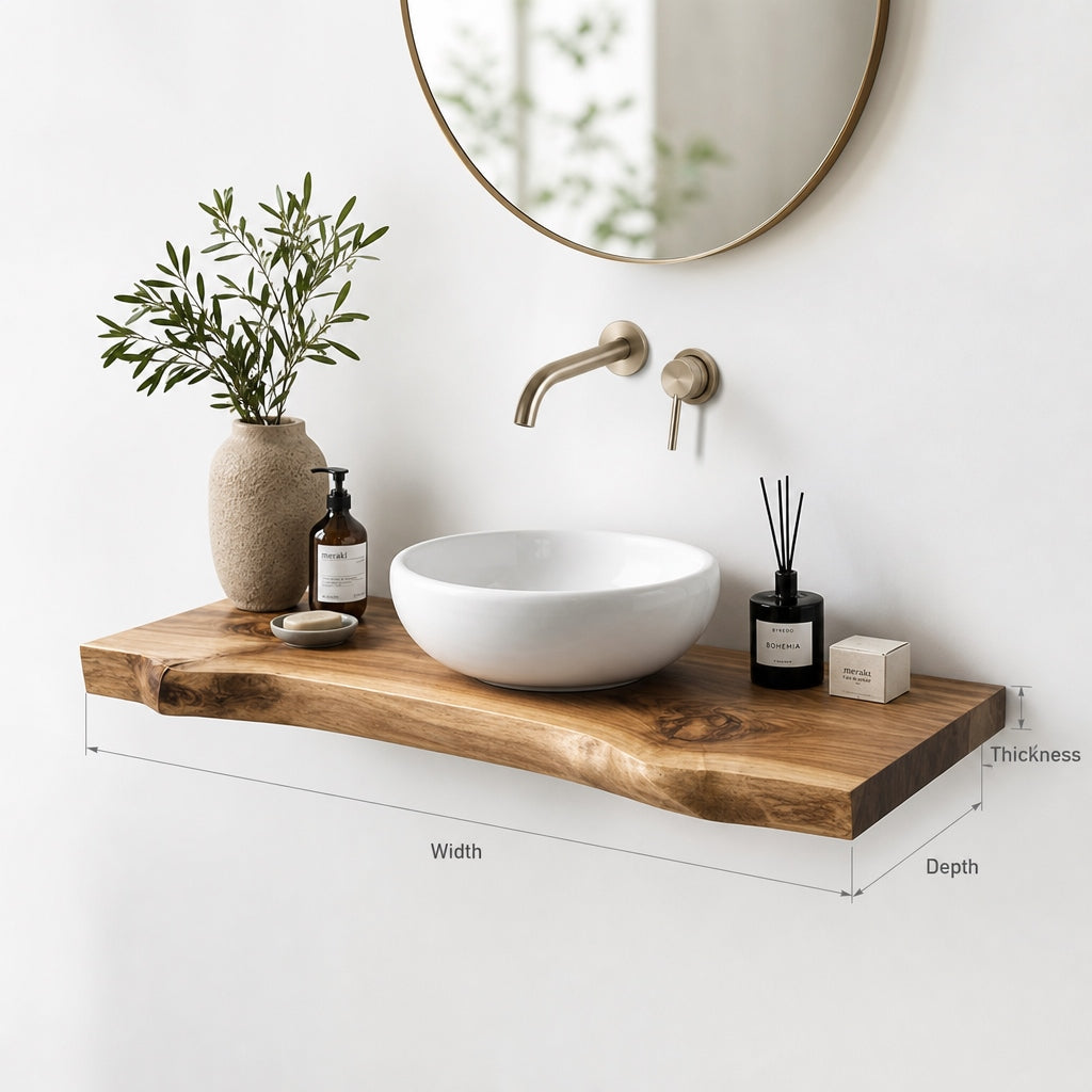 Wood Floating Vanity – Live Edge Bathroom Shelf