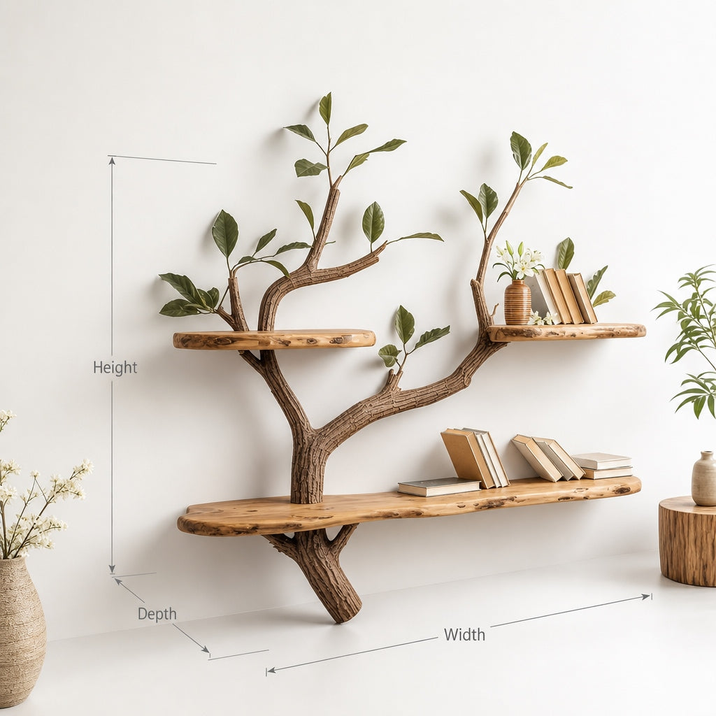 Wood Tree Bookshelves – Handmade Mahogany Floating Book Tree with Large Shelves