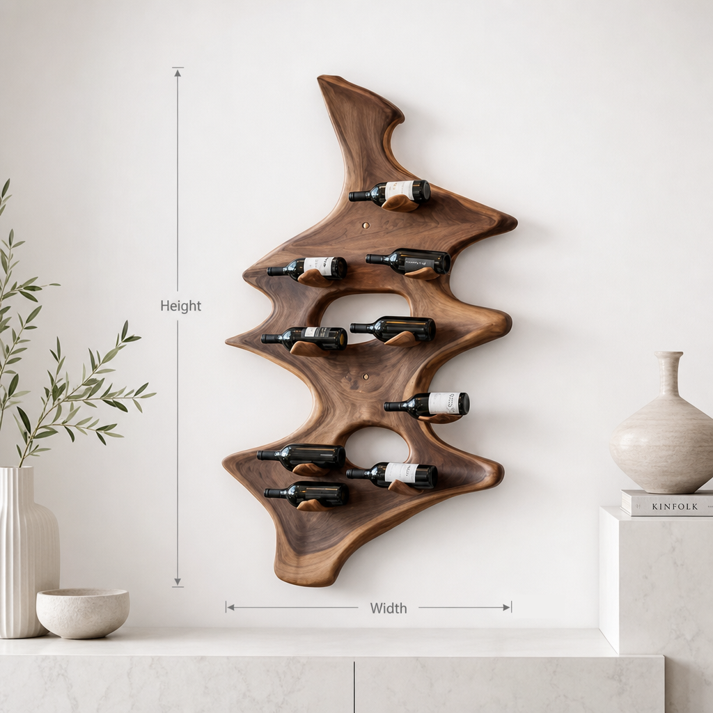 Wood Wine Rack – Wall-Mounted & Hanging Stemware Holder, Rustic Bar Shelf