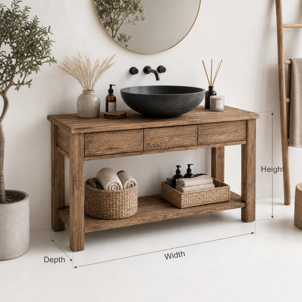 Wooden Rustic Handmade Bathroom Vanity – Live Edge Solid Wood Cabinet Sink Table Countertop