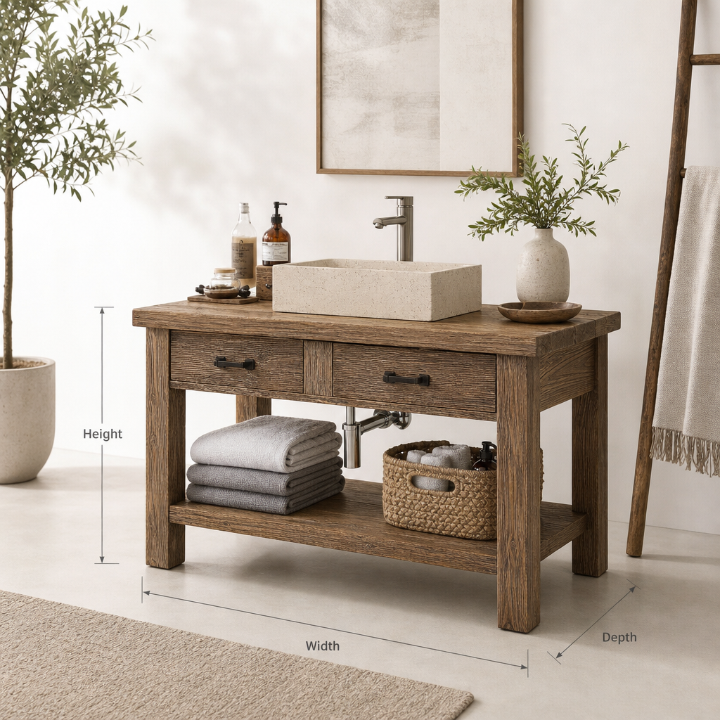 Wooden Rustic Style Handmade Bathroom Vanity – Live Edge Solid Wood Cabinet Table