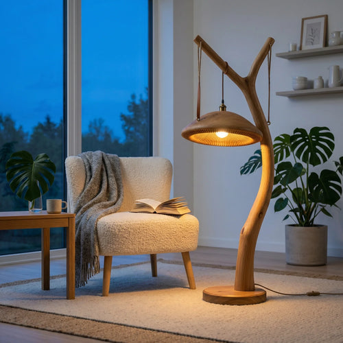Y-Branch Pendant Mushroom Floor Lamp with Suspended Gill Glow