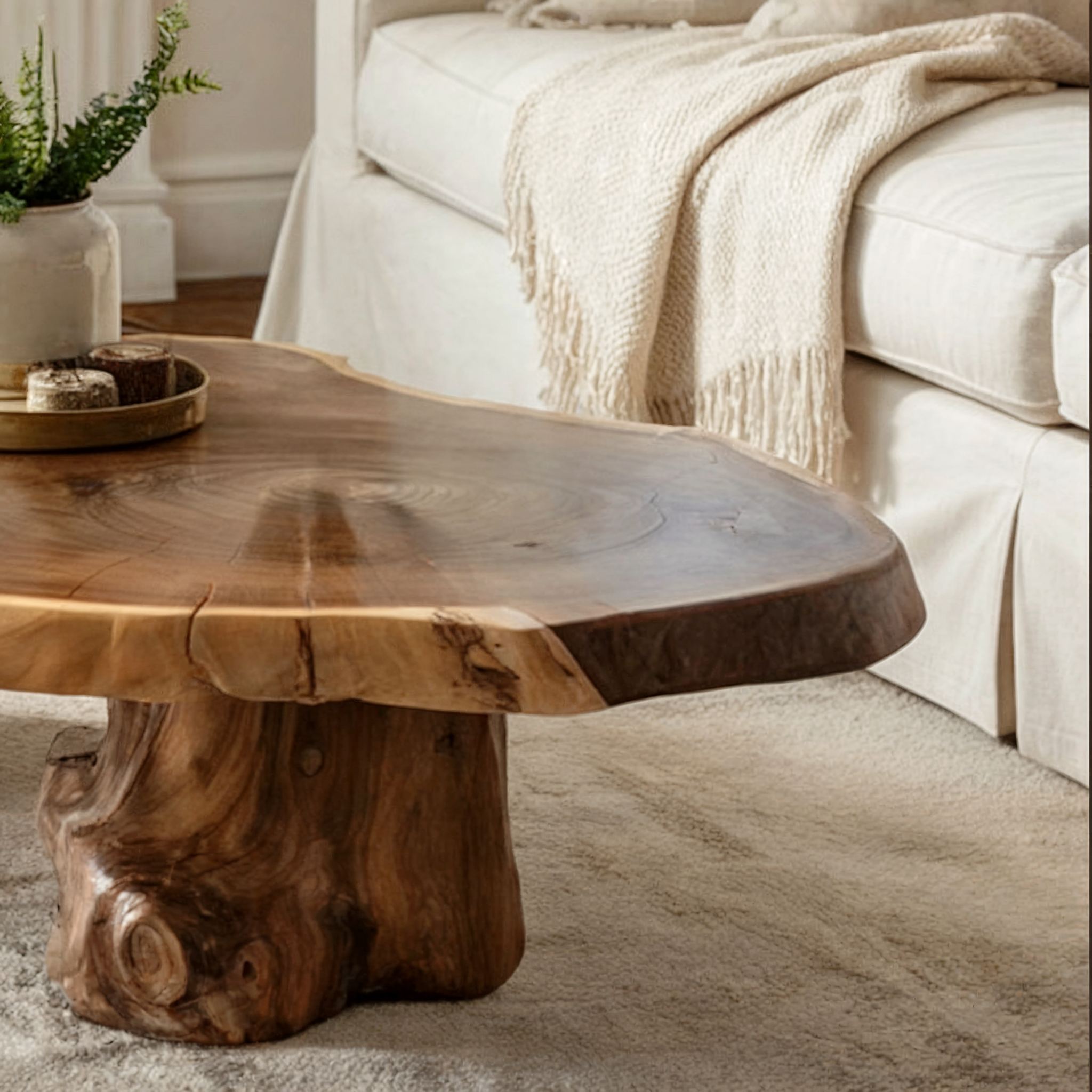 Handmade Live Edge Coffee Table – Rustic Solid Wood Slab for Modern Farmhouse Decor