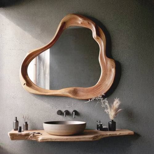 Handmade Asymmetrical Wooden Mirror Frame Rustic Farmhouse Decor
