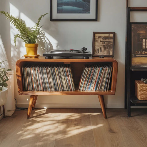 Media Cabinet – Record Player Stand with Vinyl Storage, Turntable Console Table & Display Shelf Organizer