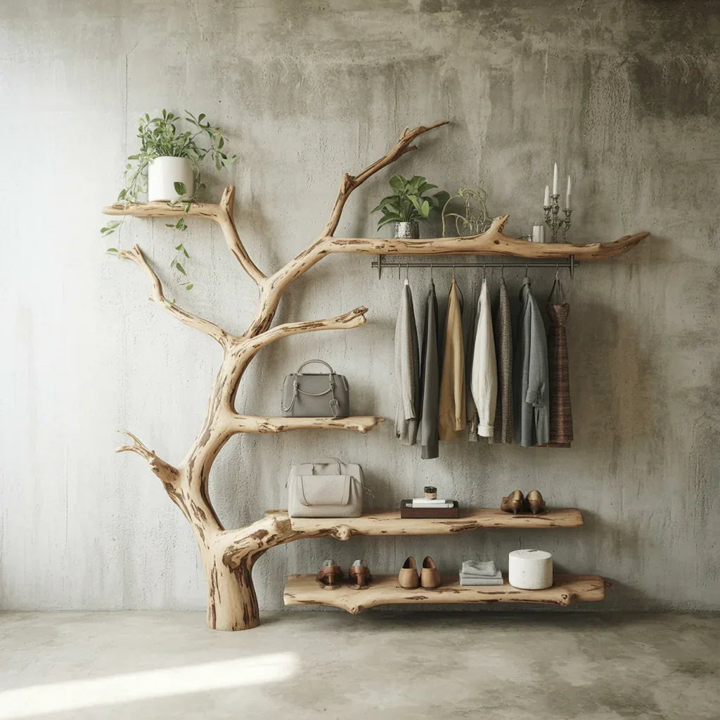 hanging plants on coat rack Solid Wood Coat Rack with Shelf – Decorative Wall Mounted Hanger with
