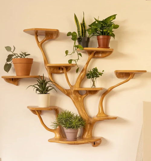 Tree Branch Wall Shelf – Solid Wood Floating Bookcase & Driftwood Décor