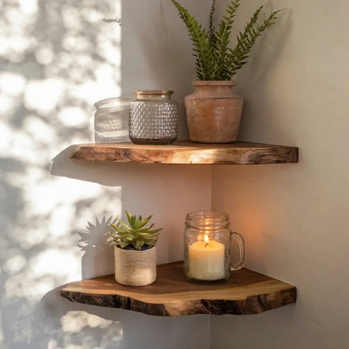 Rustic Teak Root Wood Corner Shelf - Floating Corner Shelf Decor