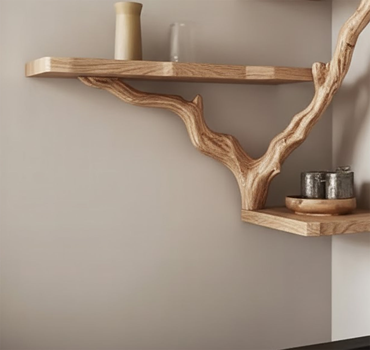 Ashdeco Tree Branch Floating Corner Shelf – Black Driftwood Wall Decor