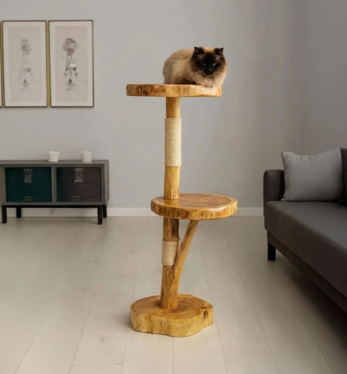 Rustic Wooden Cat Tree – Natural Branch Cat Tower for Indoor Cats