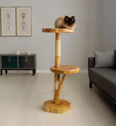 Rustic Solid Wood Cat Tree - Natural Branch Cat Tower