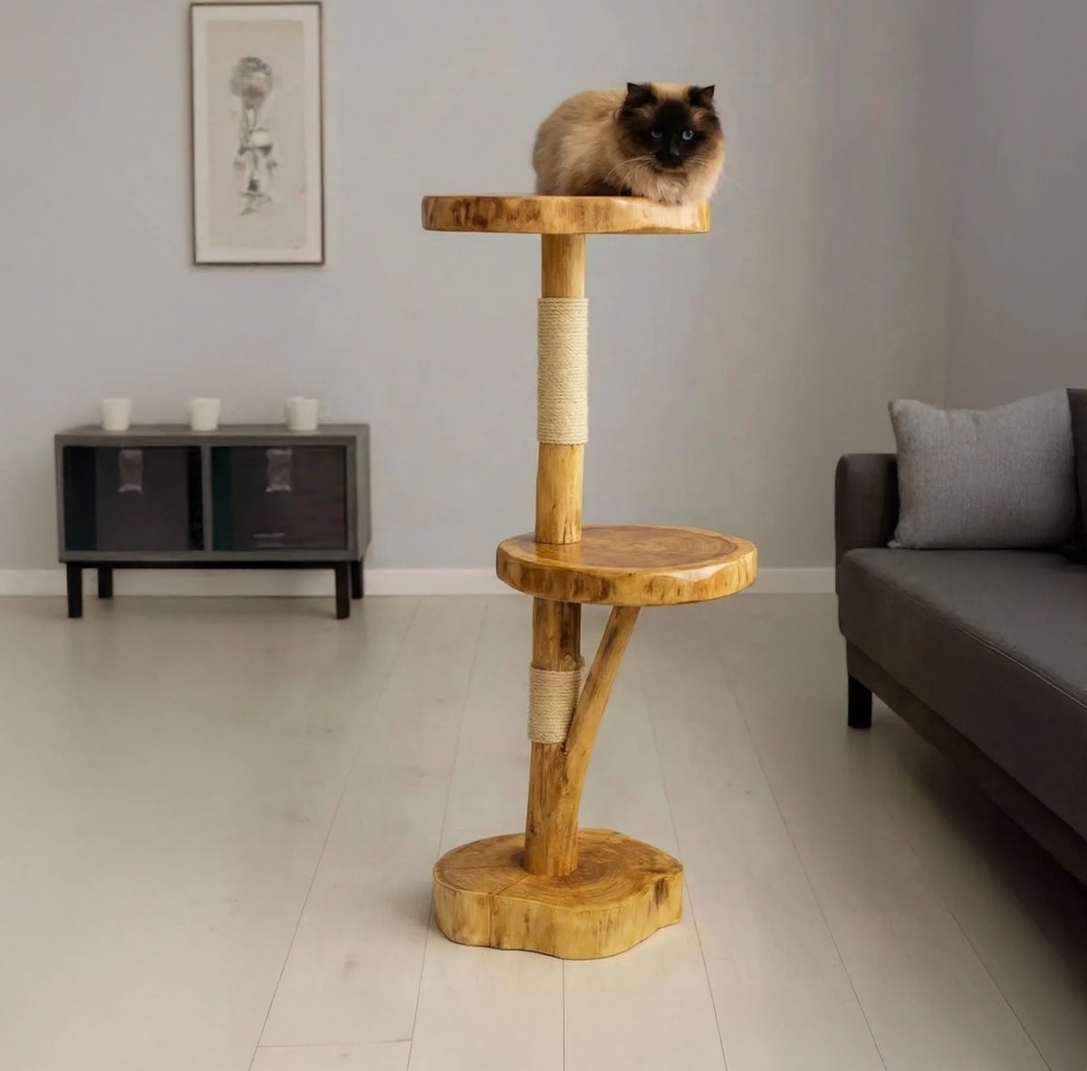Rustic Wooden Cat Tree – Natural Branch Cat Tower for Indoor Cats