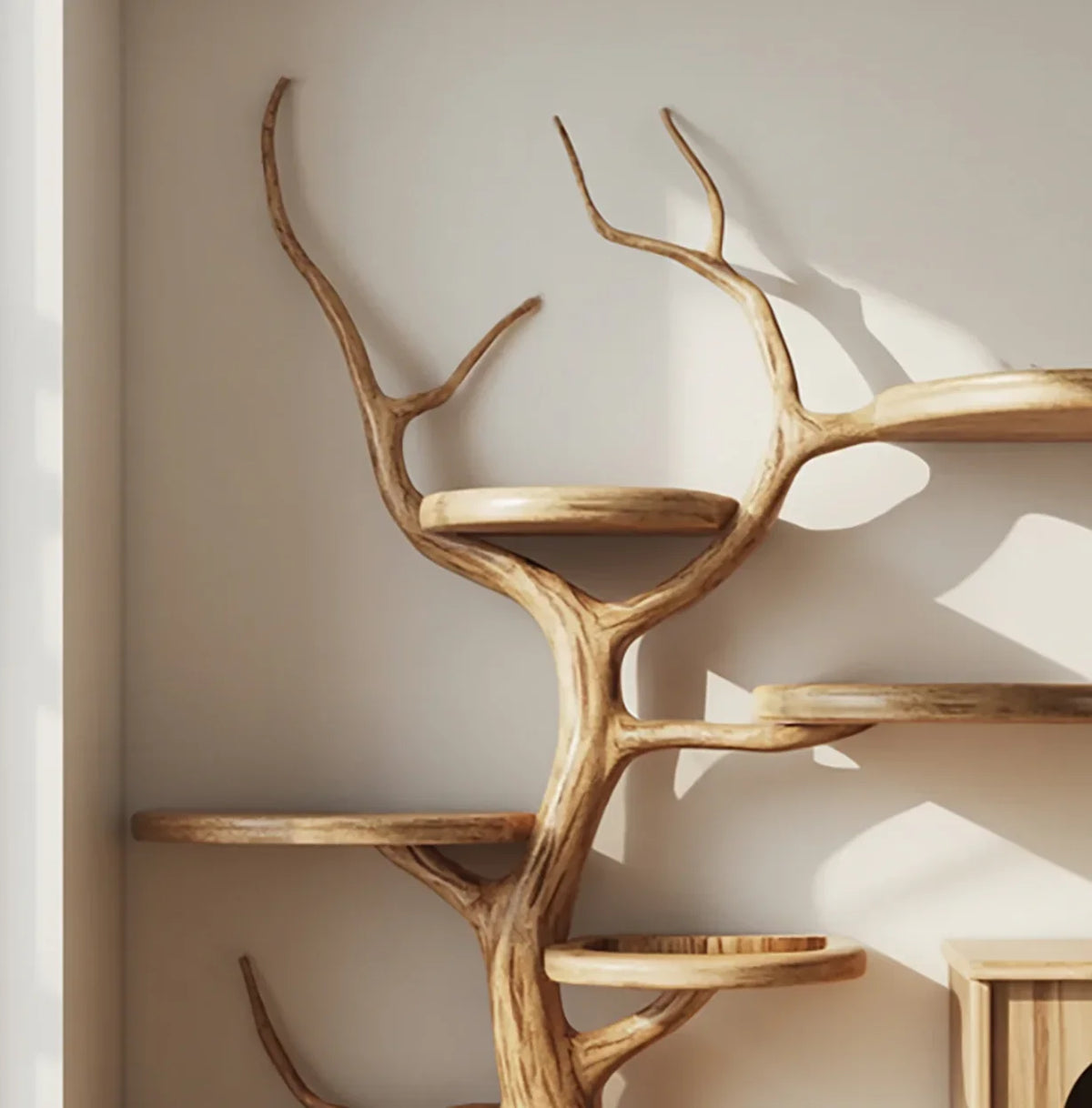 Mid-Century Wooden Cat Tree Tower – Stylish Cat Climbing Furniture