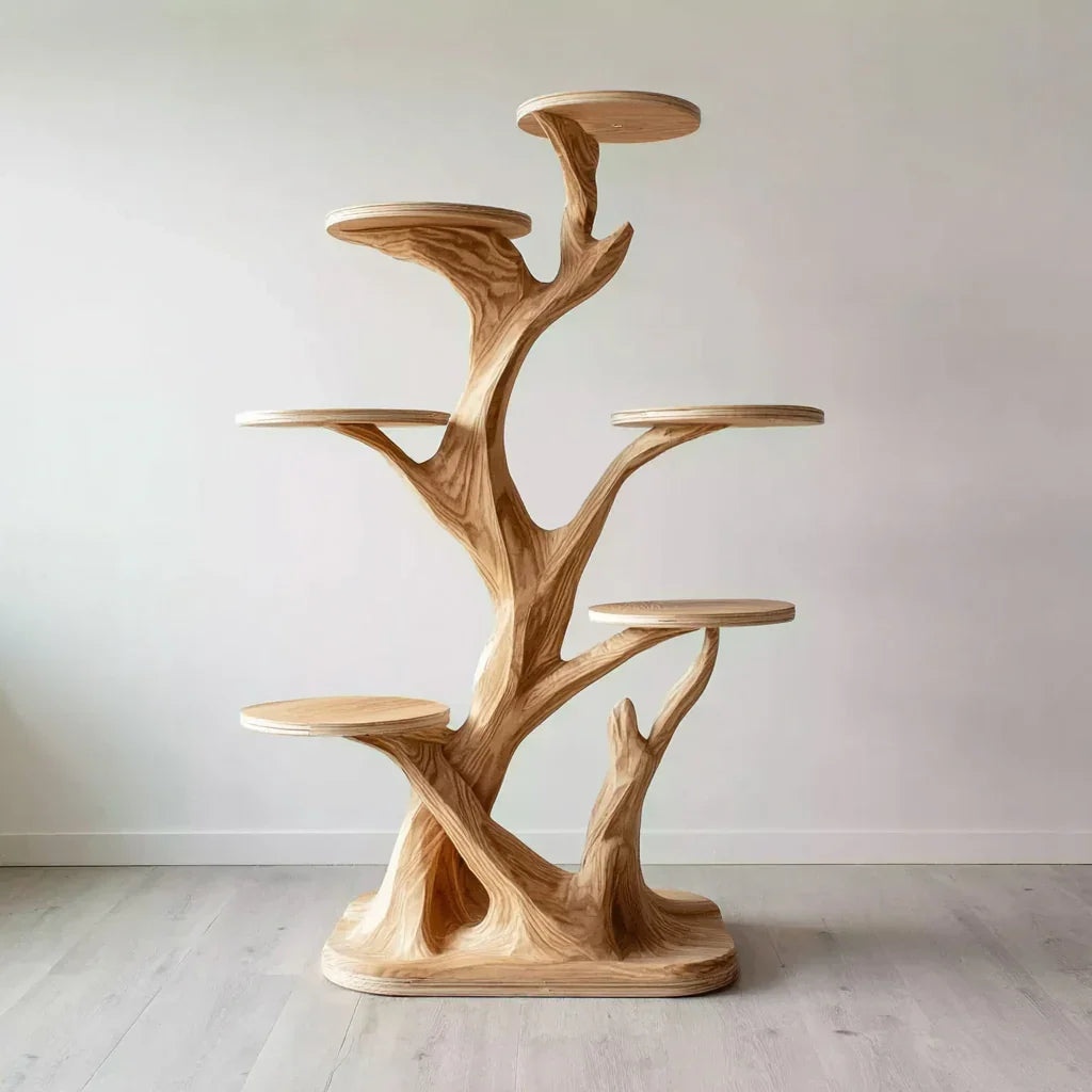 Mid-Century Wooden Cat Tree Tower – Stylish Living Room Cat Furniture